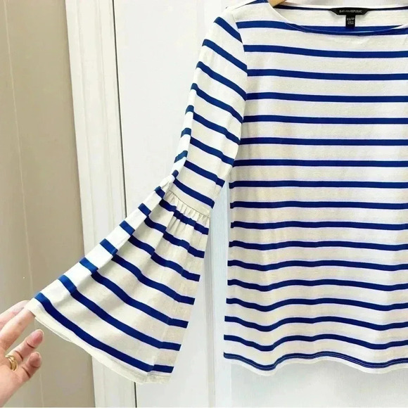 Banana Republic Bell Sleeve Top Supima Cotton Stripes White & Blue XS - Picture 7 of 16